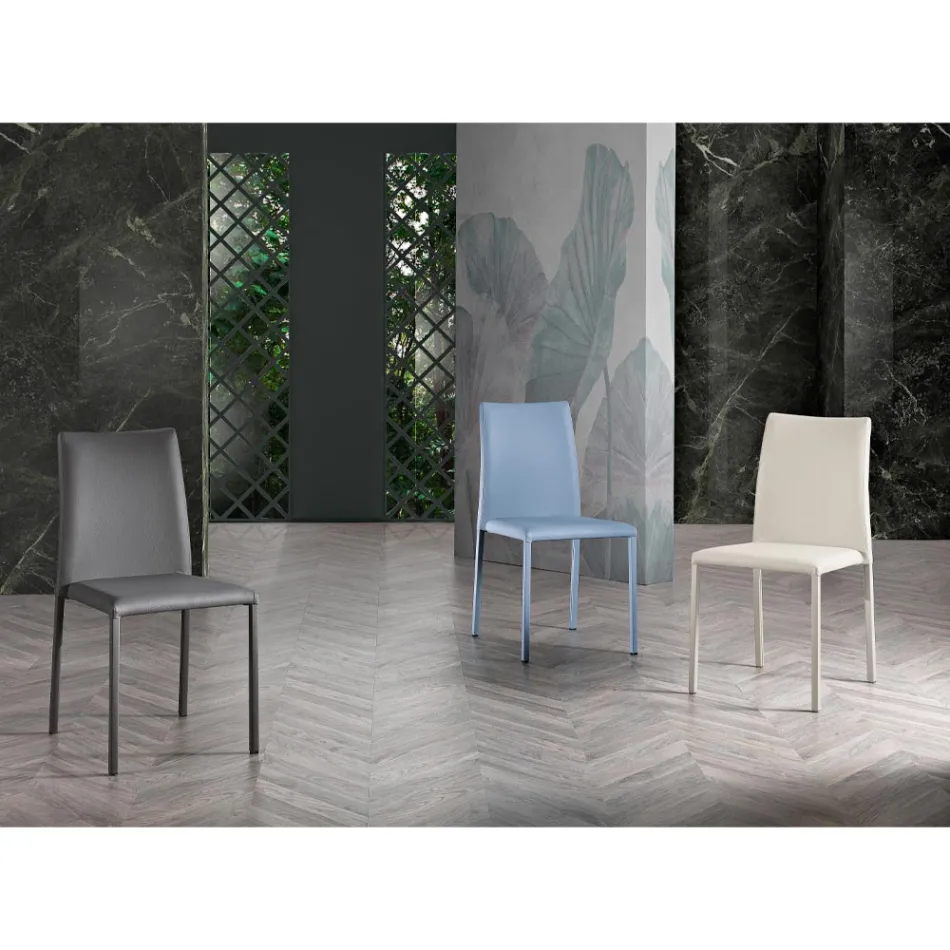 Elegant modern designstol i färgat konstläder för vardagsrummet - Grenger Viadurini