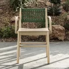 Lyxstol med armstöd i blekt bok och rep Tillverkad i Italien - Nora Viadurini