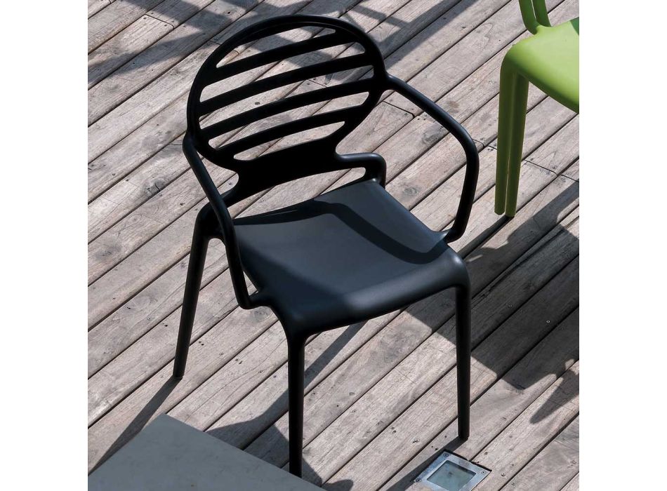 Stapelbar trädgårdsstol i polypropen Tillverkad i Italien 4 delar - hallon Viadurini