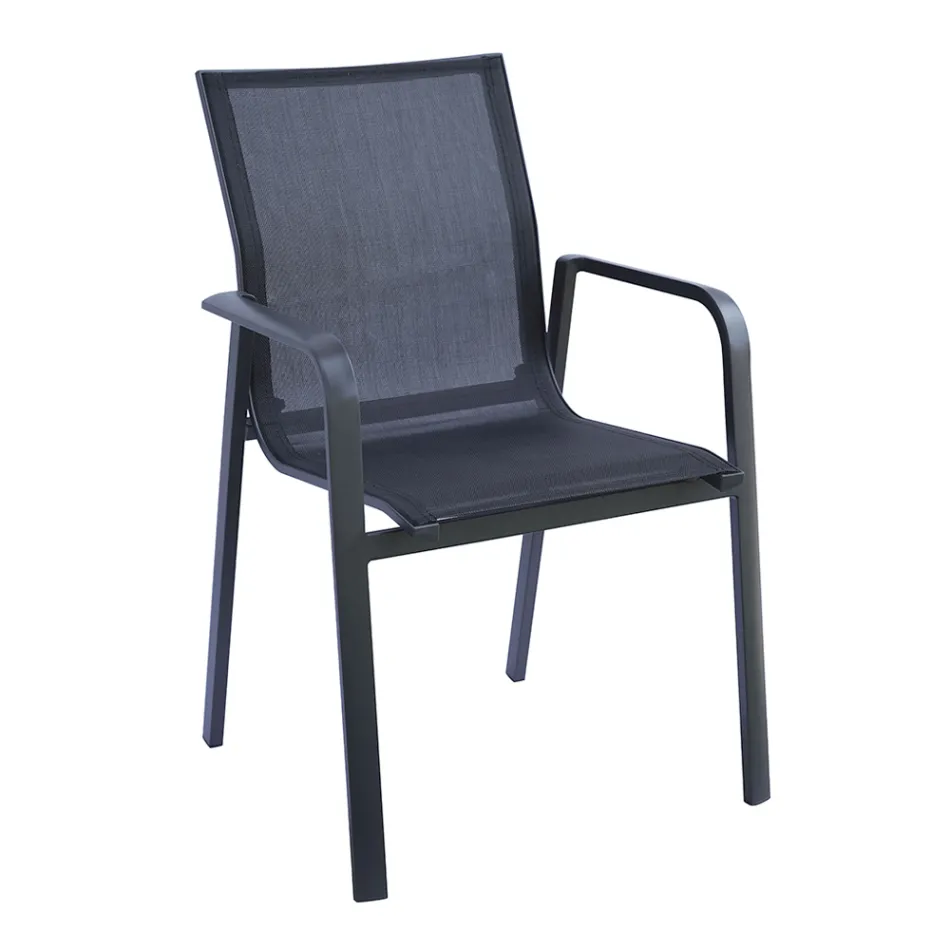 Stapelbar stol med aluminium och armstöd i vit eller grå textilene - Greenstyle Viadurini