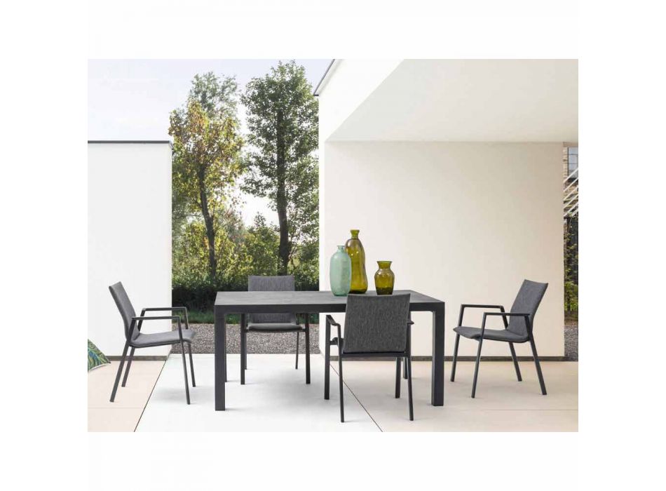 Stapelbar utomhusstol i tyg och målad aluminium, 4 delar - Assia Viadurini