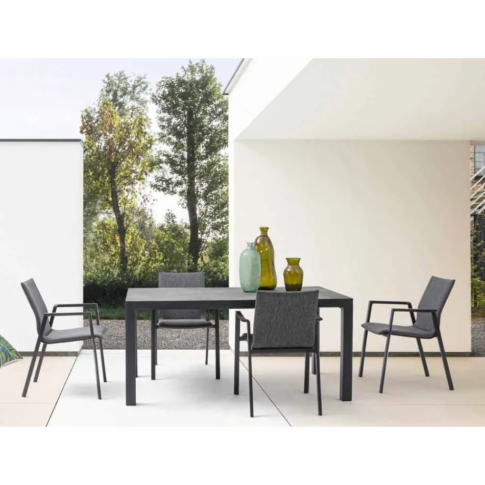 Stapelbar utomhusstol i tyg och målad aluminium, 4 delar - Assia Viadurini