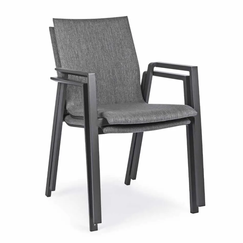 Stapelbar utomhusstol i tyg och målad aluminium, 4 delar - Assia Viadurini