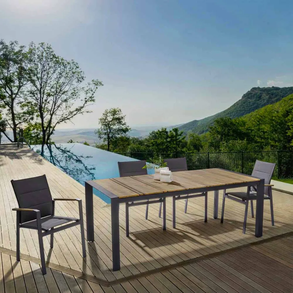 Stapelbar utomhusstol i textilin och antracit aluminium, 6 delar - Urban Viadurini