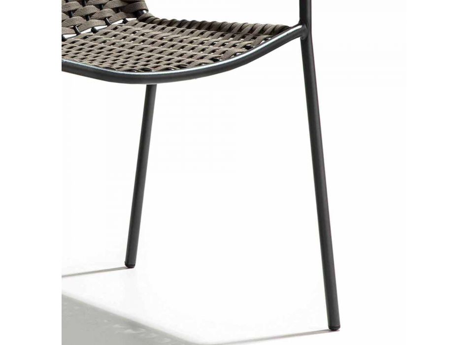 Stapelbar trädgårdsstol med armstöd och rep i metall, 4 delar - kabaret Viadurini
