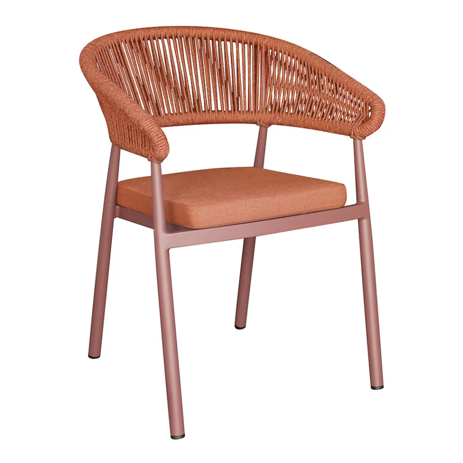 Stapelbar stol i aluminium med repdyna och ryggstöd - Frescultura Viadurini