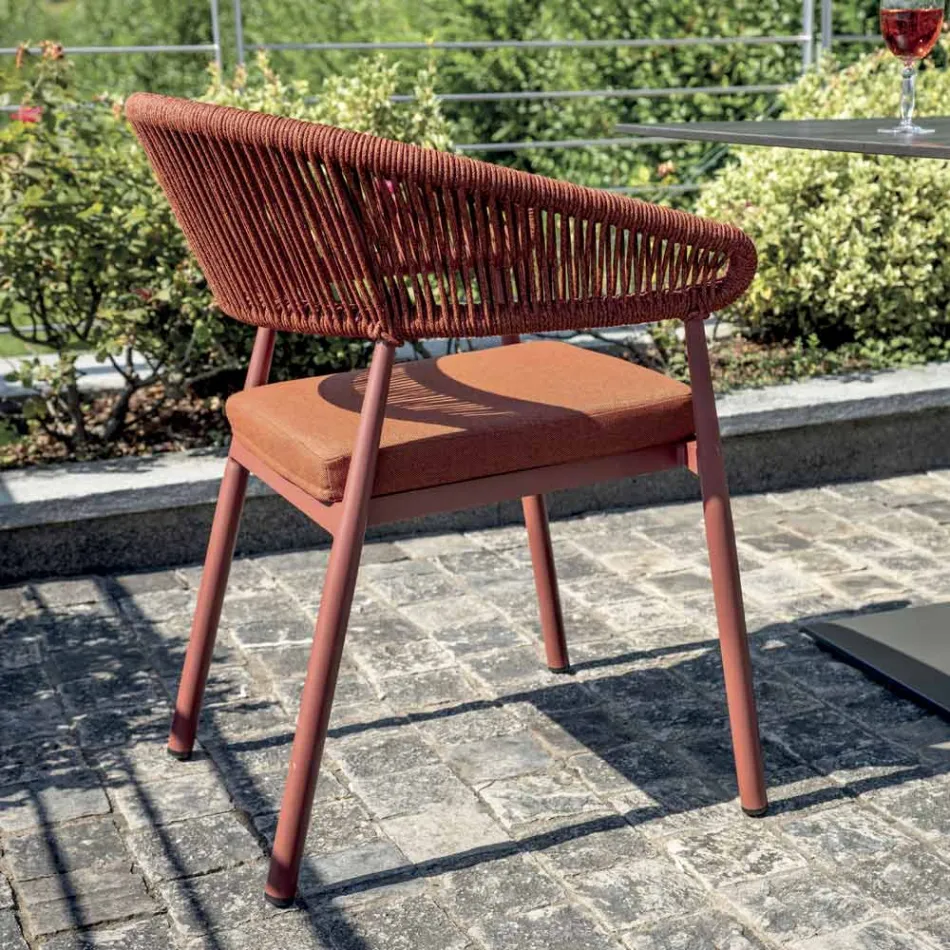 Stapelbar stol i aluminium med repdyna och ryggstöd - Frescultura Viadurini