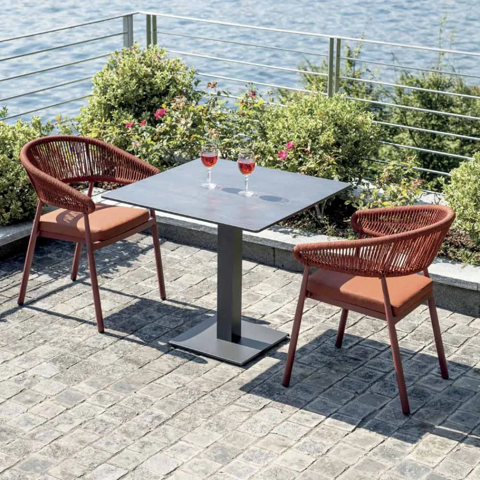 Stapelbar stol i aluminium med repdyna och ryggstöd - Frescultura Viadurini