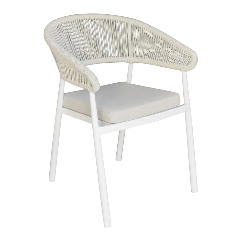 Stapelbar stol i aluminium med repdyna och ryggstöd - Frescultura Viadurini