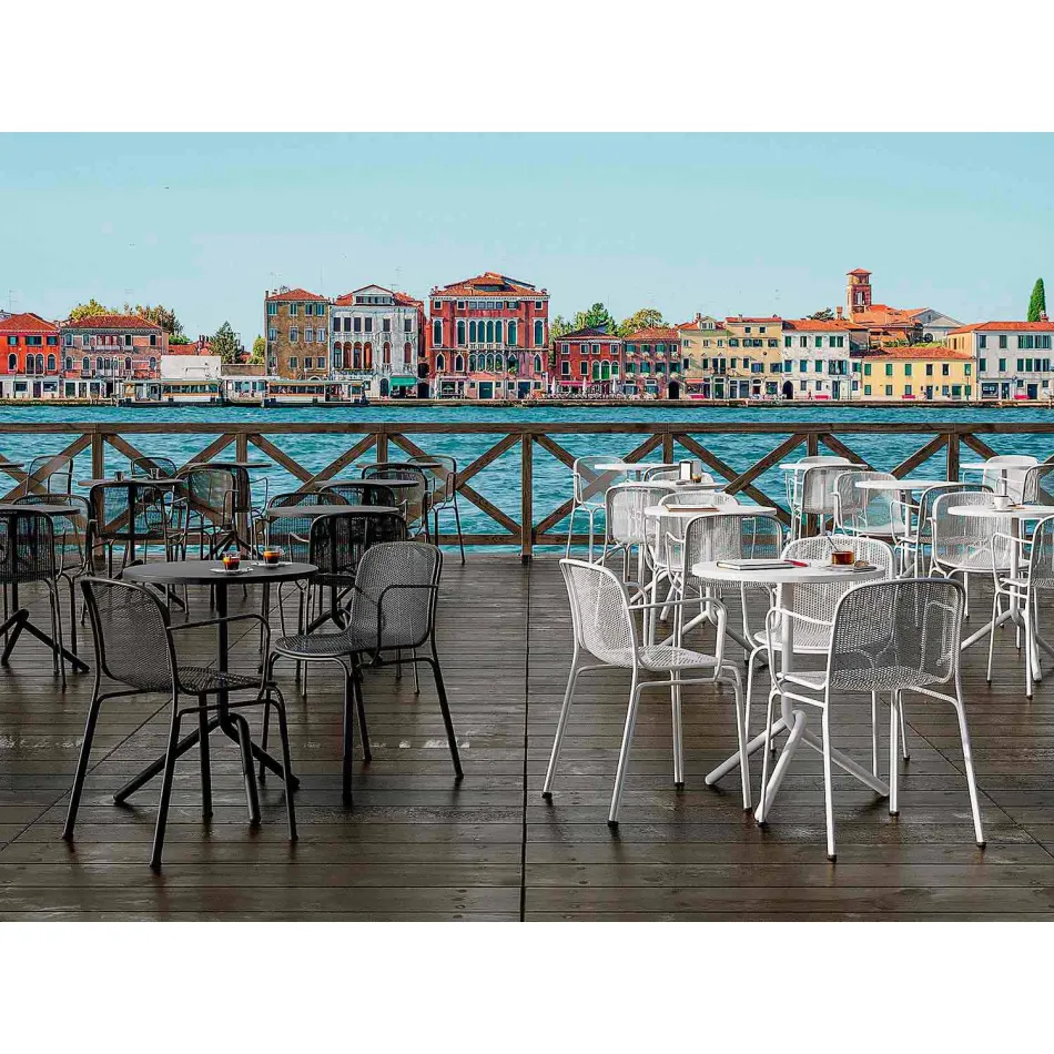 Stapelbar utomhusmetallstol Tillverkad i Italien, 4 delar - Verna Viadurini