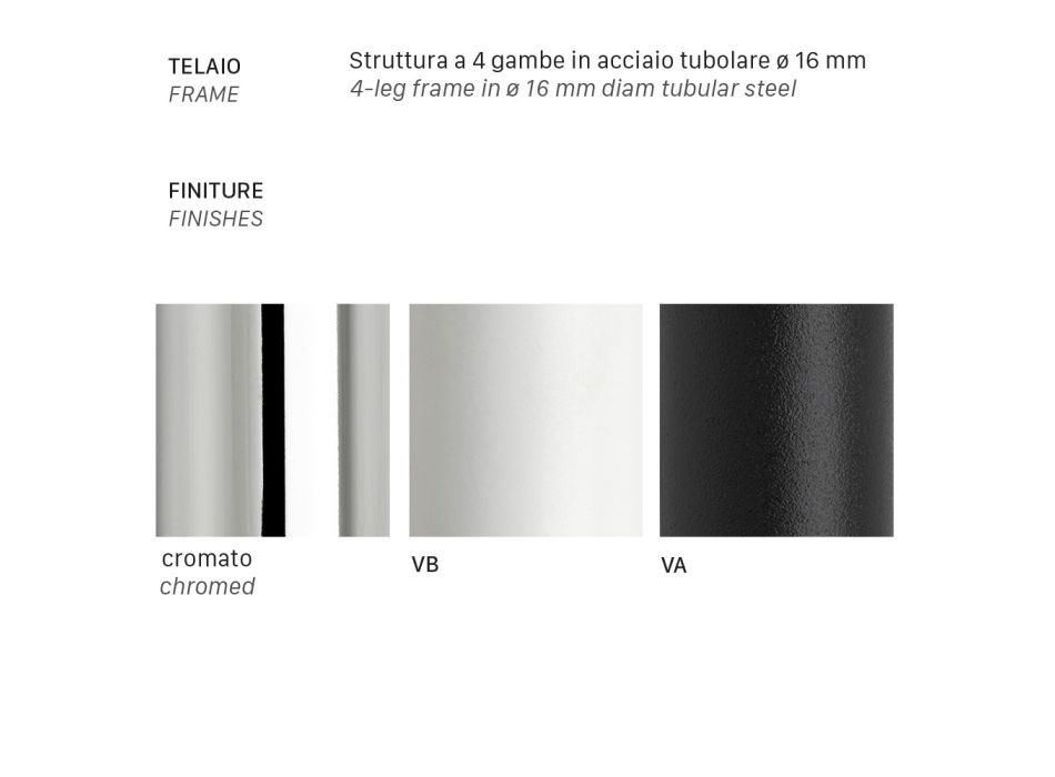 Stålstol med Polymersits Tillverkad i Italien 4 delar - Fedora Viadurini