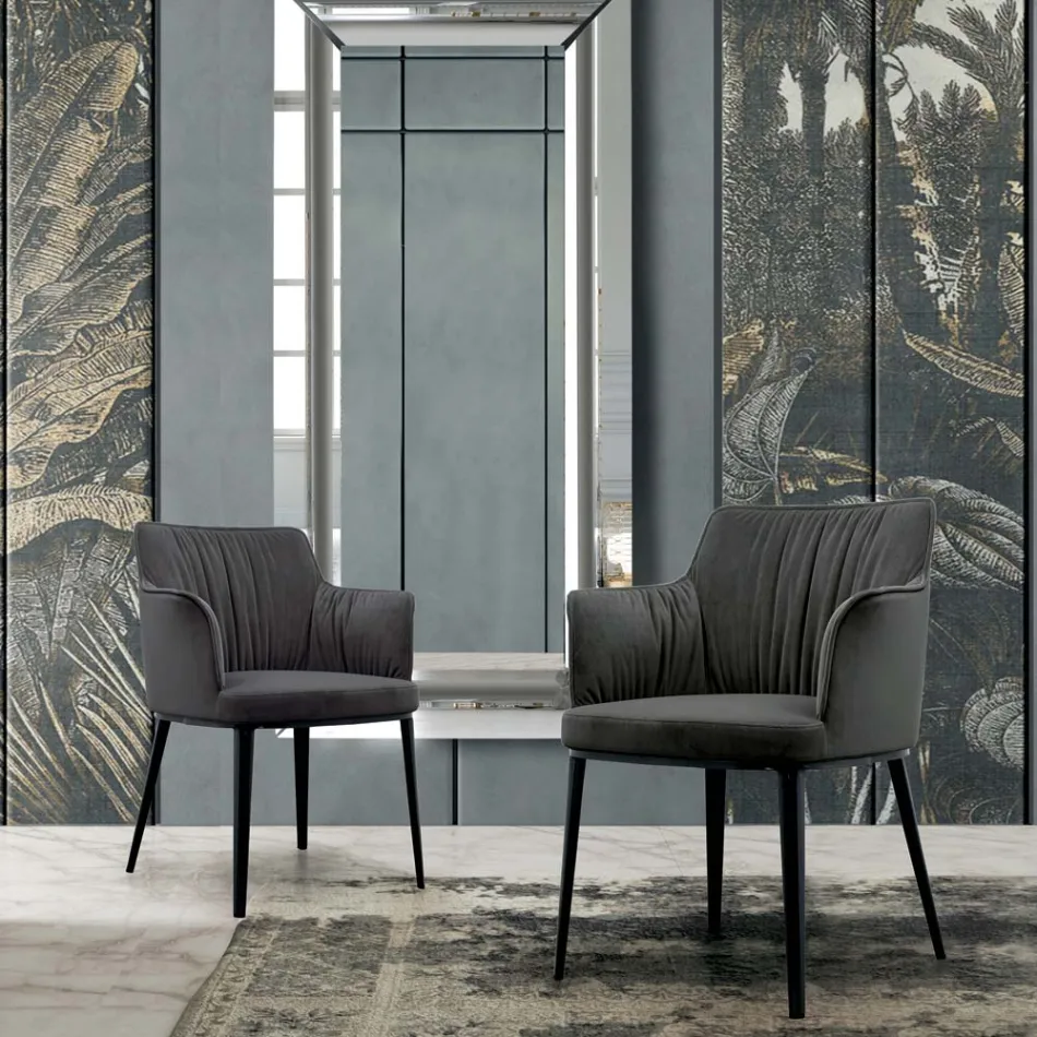 Stålstol med sammetsklädd sits Tillverkad i Italien - Arisa Viadurini