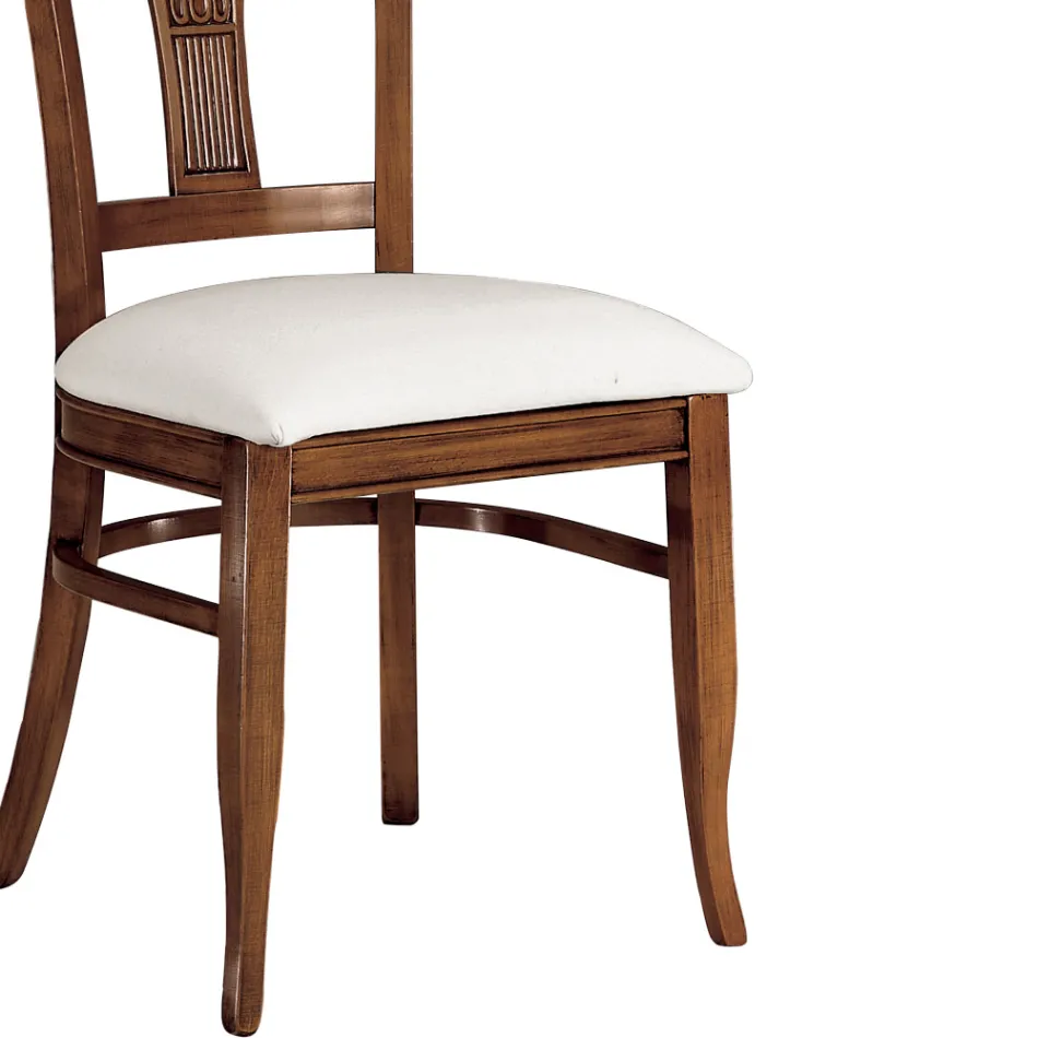 Stol i vitt ekologiskt läder och patinerat körsbärsträ Tillverkad i Italien - Dolomit Viadurini