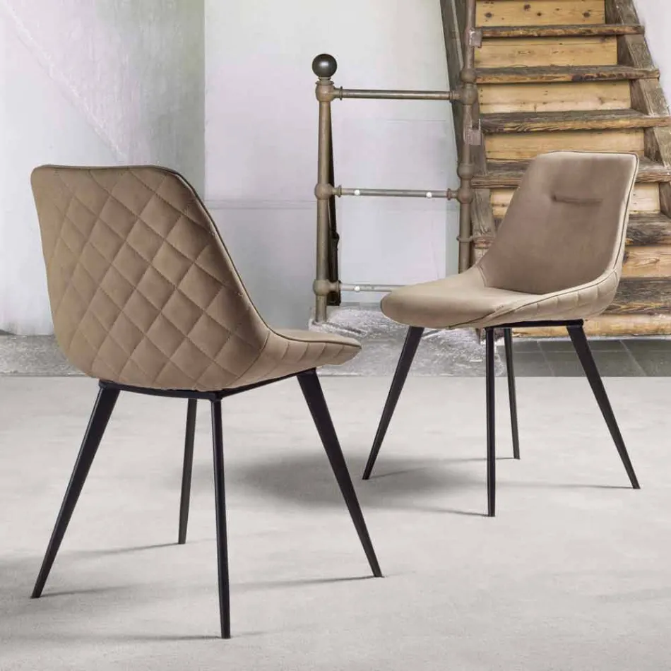 Nabuk Effect Ecoleather Stol, Metallstruktur - Ermes Viadurini