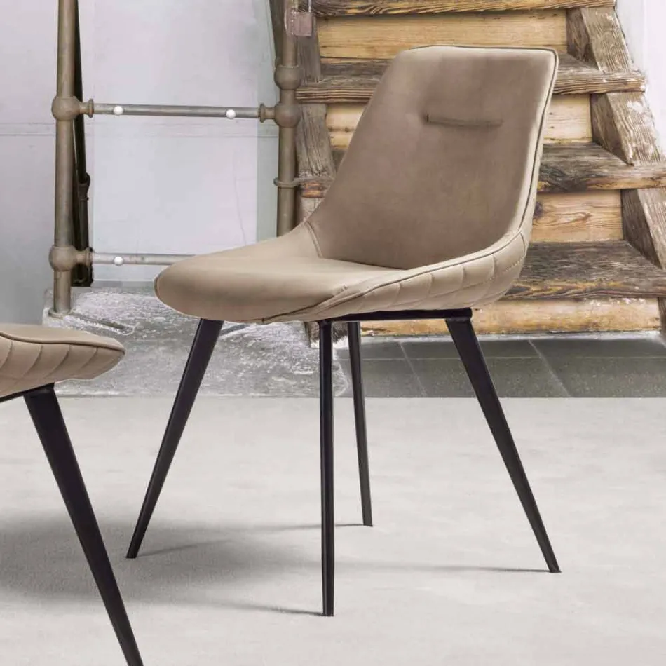 Nabuk Effect Ecoleather Stol, Metallstruktur - Ermes Viadurini