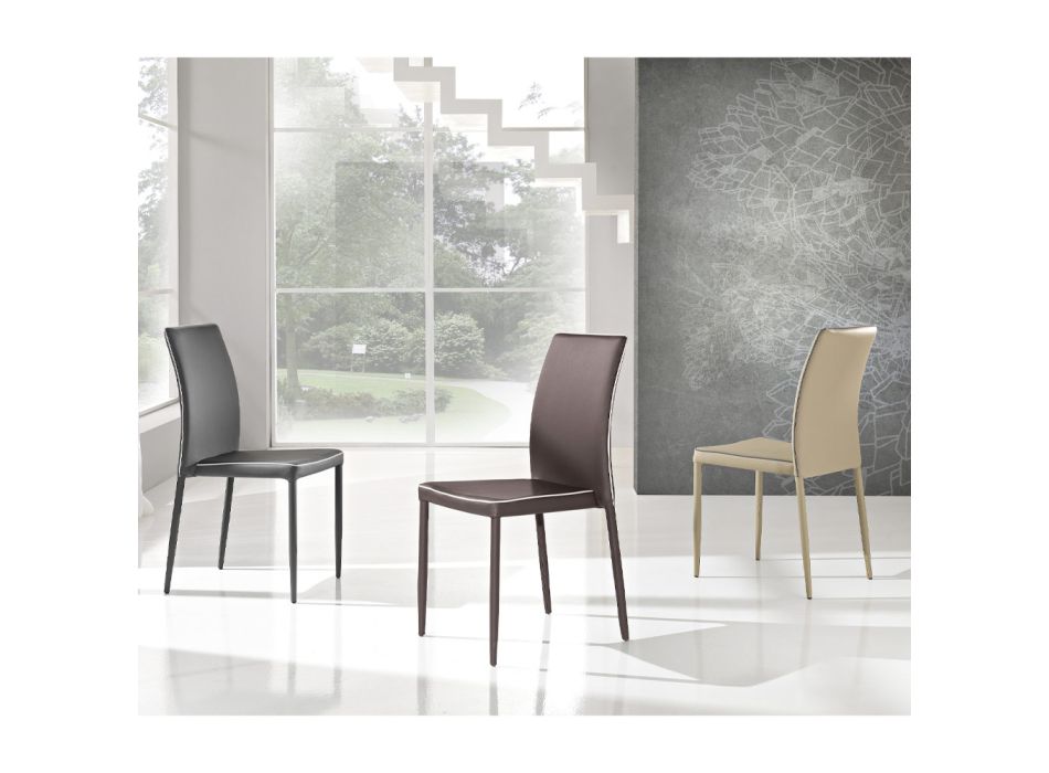 Stapelbar stol i konstläder med kant modern design 4 delar - Vaiana Viadurini