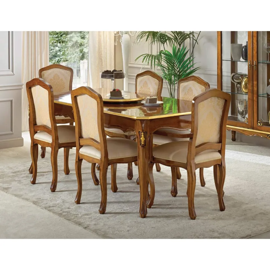 Klassisk trästol med lyxigt stoppat tyg Made in Italy - Majesty Viadurini