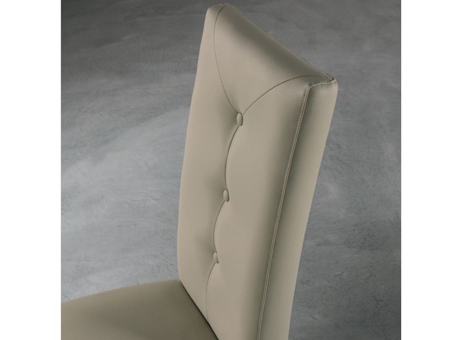 Trästol och säte i ekologisk läder med italienska designknappar - Mircea Viadurini