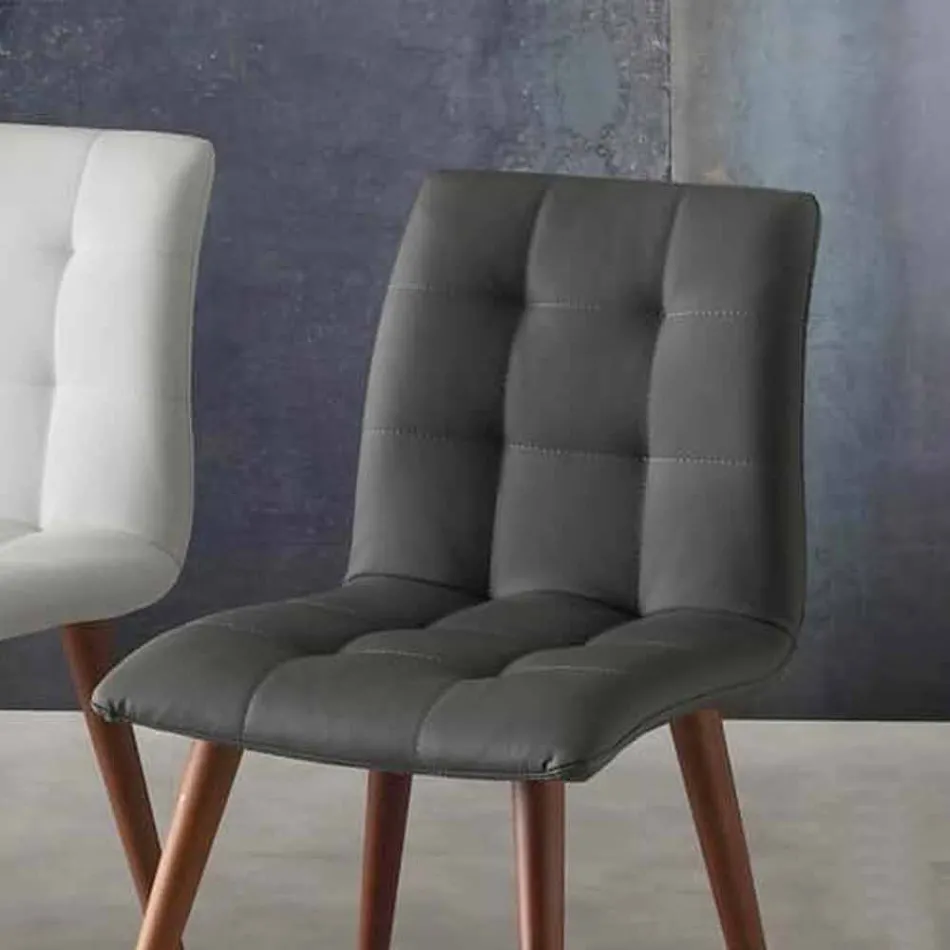 Stol i massivt trä klädd i lila eko-läder Viadurini