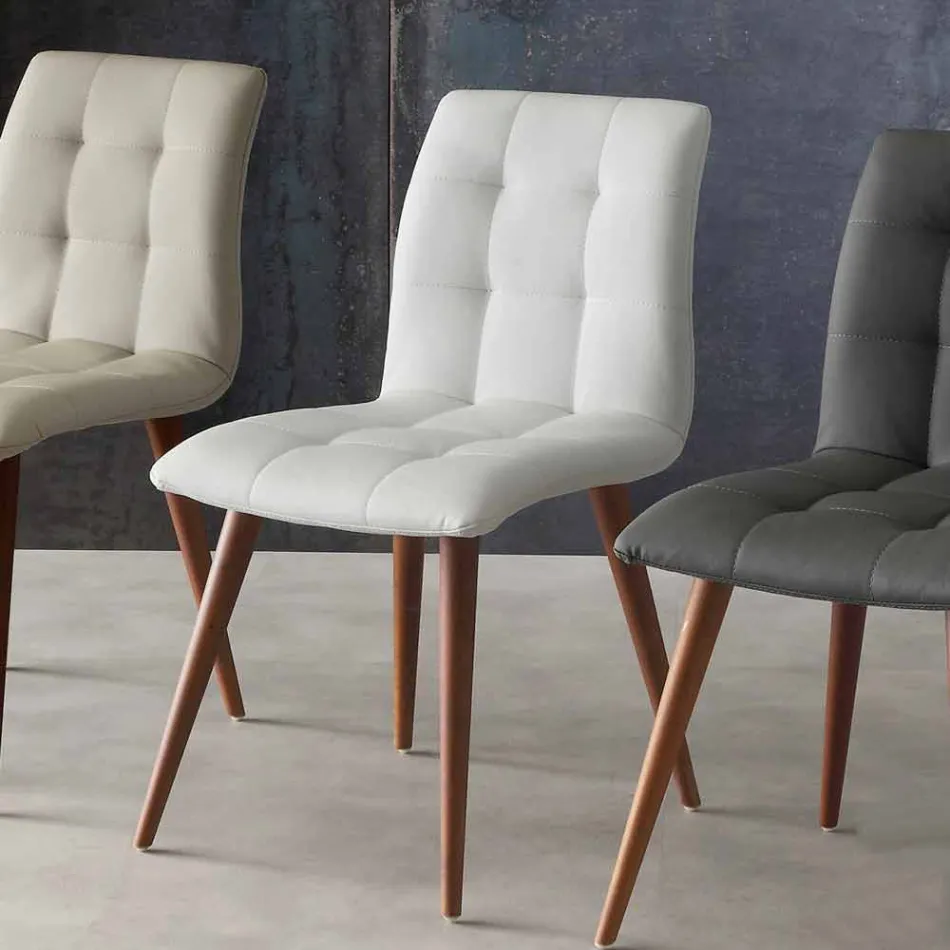 Stol i massivt trä klädd i lila eko-läder Viadurini