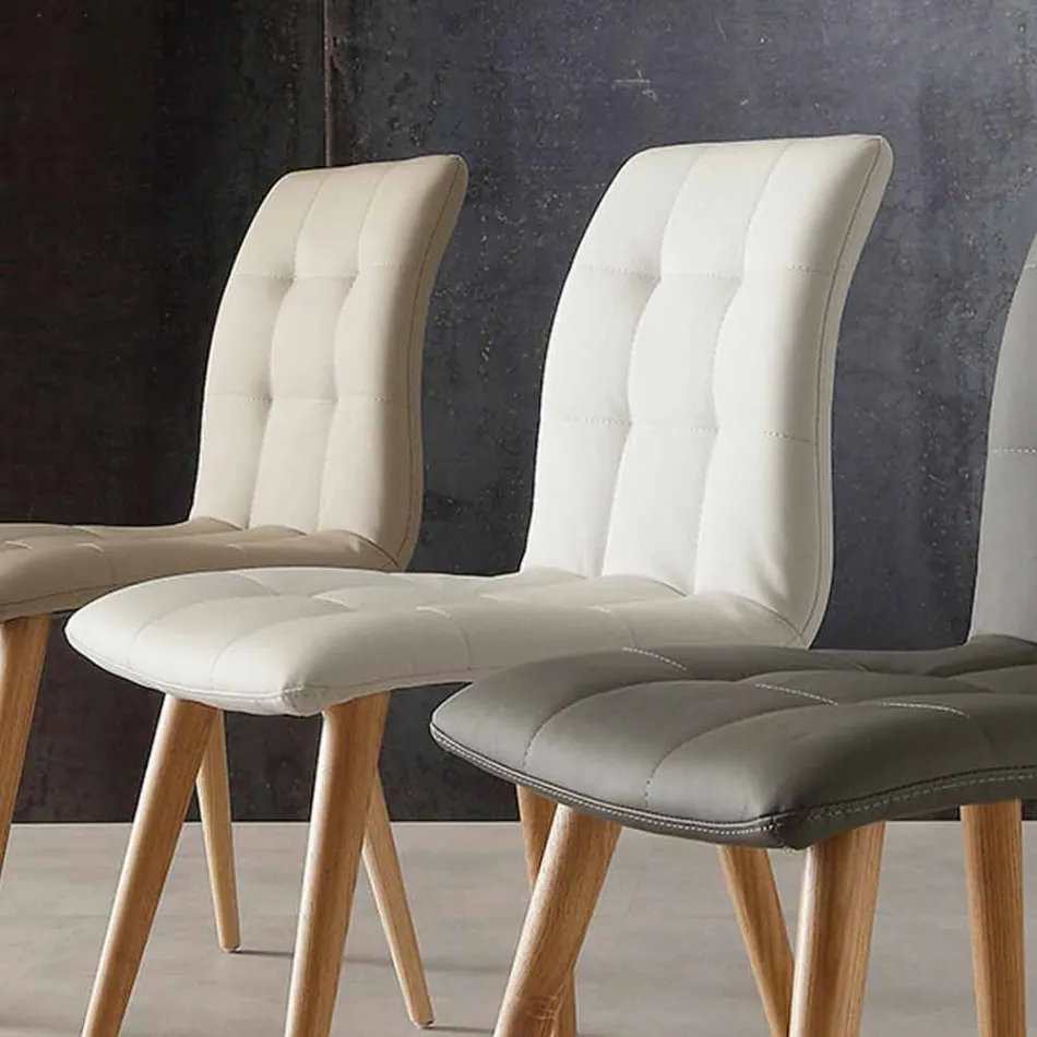 Stol i massivt trä klädd i lila eko-läder Viadurini