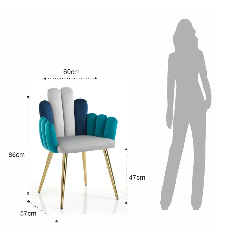 Stol i grått, grönt och blått sammetseffekttyg - vattenmelon Viadurini