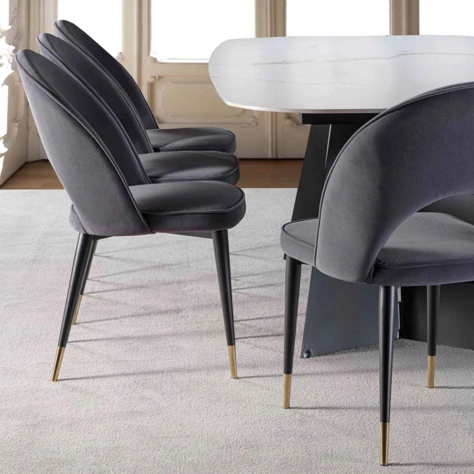 Sammetstol med svartmetall och satin mässingsben, 4 delar - Sibea Viadurini