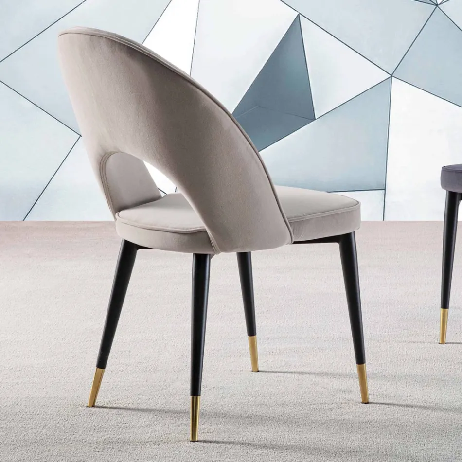 Sammetstol med svartmetall och satin mässingsben, 4 delar - Sibea Viadurini