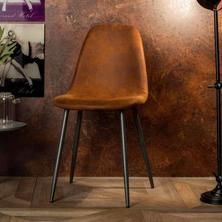 Modern vardagsstol i vintagebrunt imiterat läder, Elice, 4 stycken Viadurini