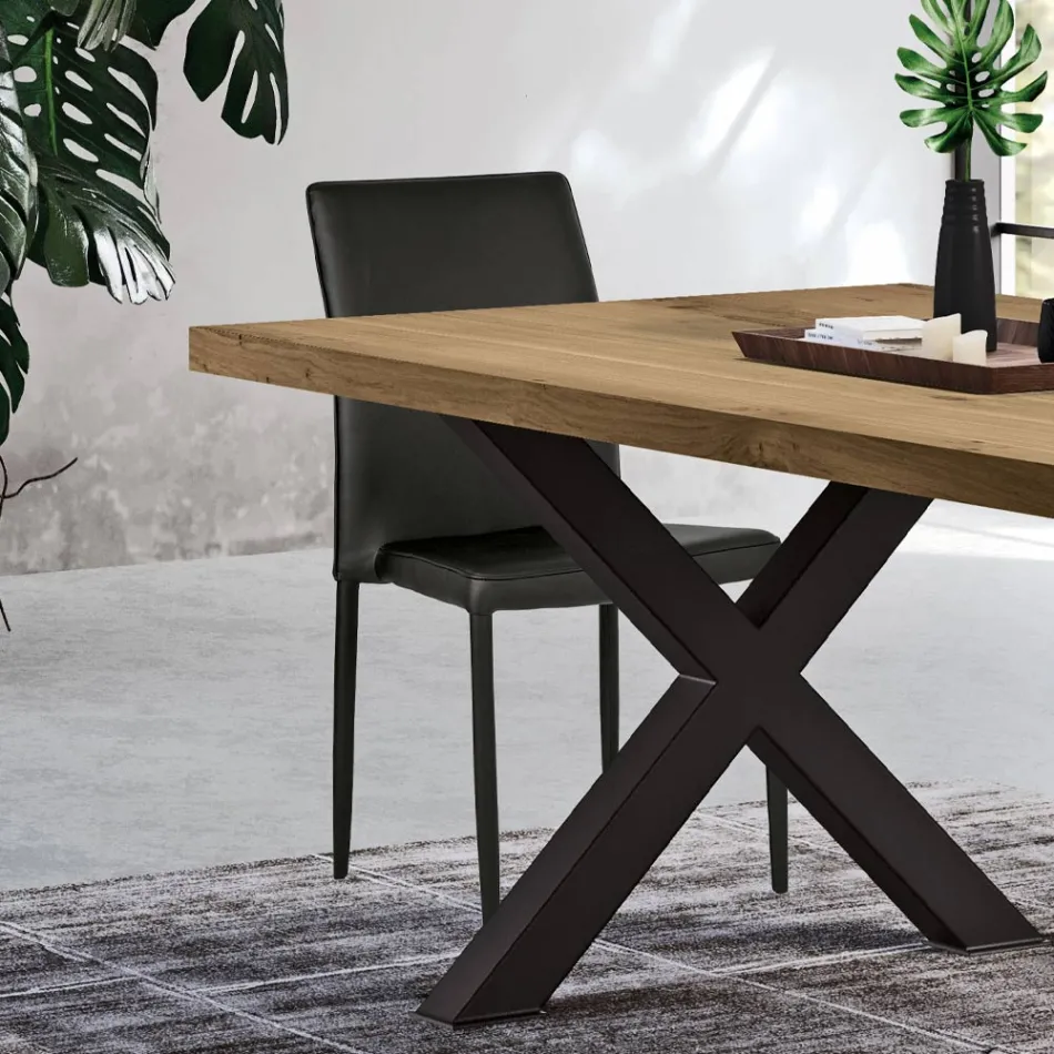 Modern vardagsrumsstol i ekologiskt läder och metall Tillverkad i Italien - Michaela Viadurini