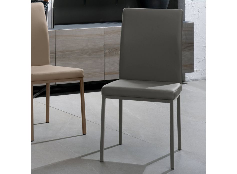 Modern stol Emma designen vadderad konstläder 4 stycken Viadurini