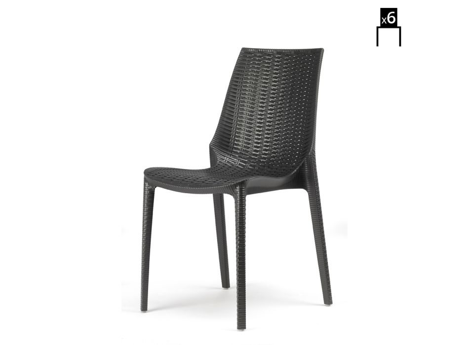 Modern stol i flätad teknopolymer Tillverkad i Italien 6 delar - Erminia Viadurini