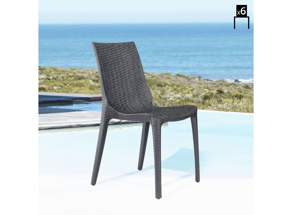 Modern stol i flätad teknopolymer Tillverkad i Italien 6 delar - Erminia Viadurini