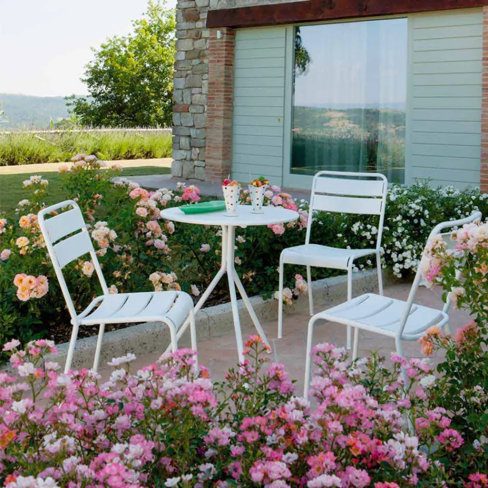 Stapelbar utomhusstol pulverlackerad Tillverkad i Italien, 4 delar - Amina Viadurini