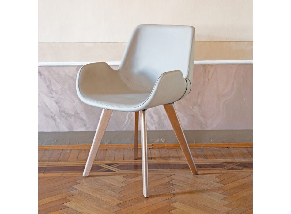 Matsalsstol med modern design i läder Tillverkad i Italien - Simba Viadurini
