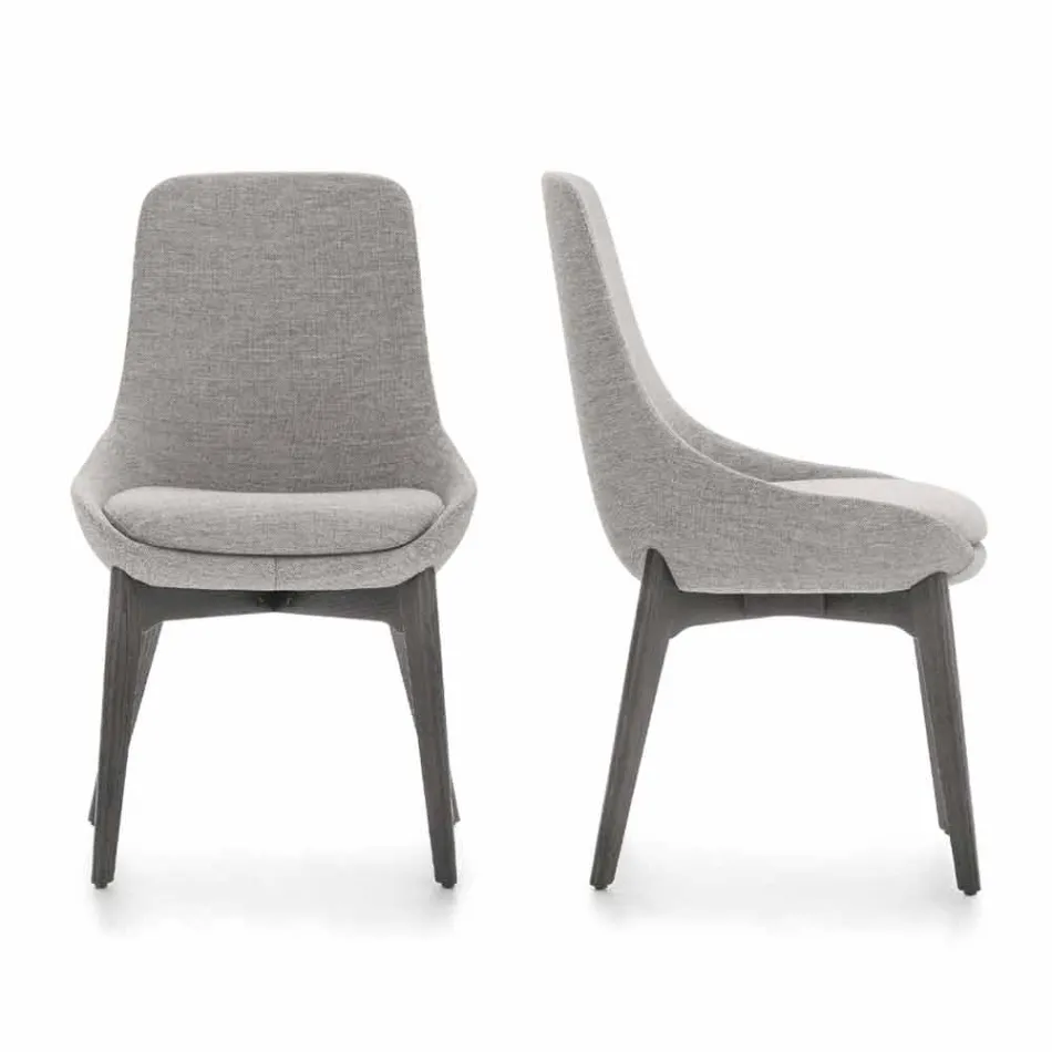 Tyg Matsalstol med träbas Tillverkad i Italien - Kokosnöt Viadurini