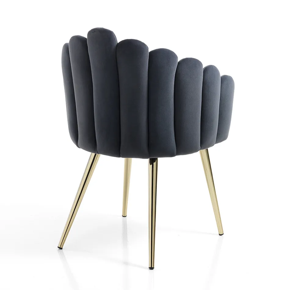 Matsalsstol i sammetseffekt tyg och metall - förfinad Viadurini