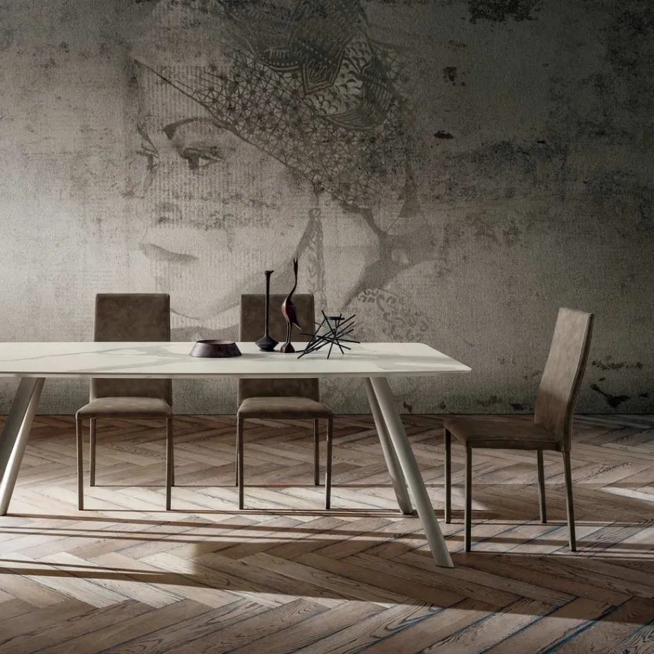 Matsalsstol klädd i ekologiskt läder tillverkad i Italien, 2 delar - belgisk Viadurini