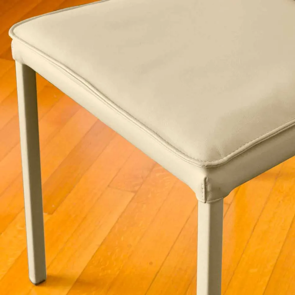 Bessie duva-färgad läderstens matsal stol, gjord i Italien Viadurini