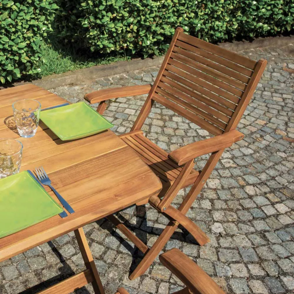 Fällbar utomhusstol i akaciaträ med valfria armstöd - Fontana Viadurini