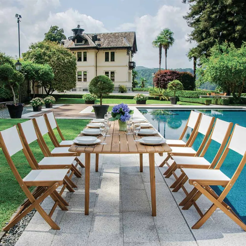 Utefällbar stol i akaciaträ och textilen - Perfekt Viadurini