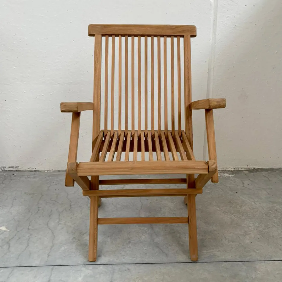 Fällbar utomhusstol i teak med armstöd – Yggdrasil Viadurini