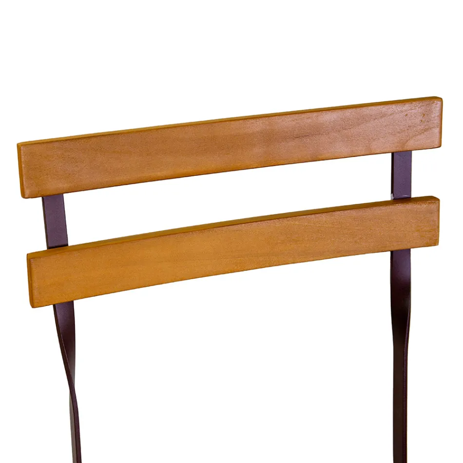 Hopfällbar metallstol med sits och ryggstöd i akaciaträ - Estate Viadurini