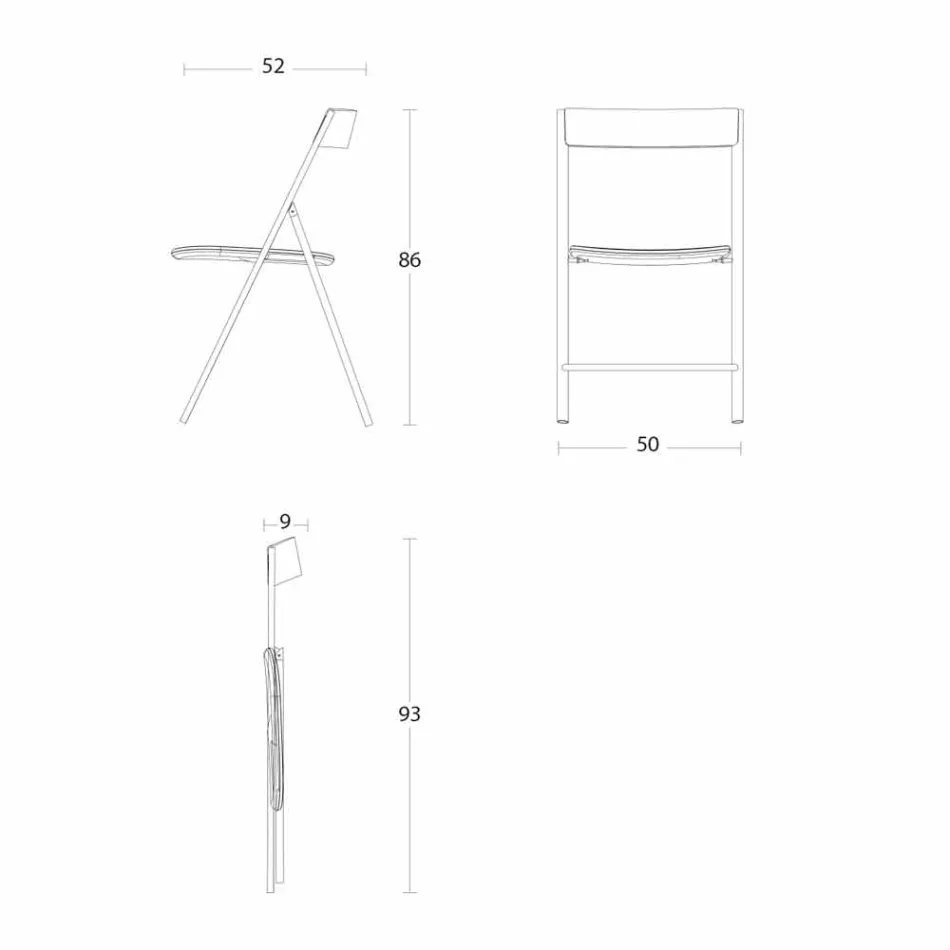 Fällbar metallstol och sits och ryggstöd i ek 2 delar - Roberta Viadurini