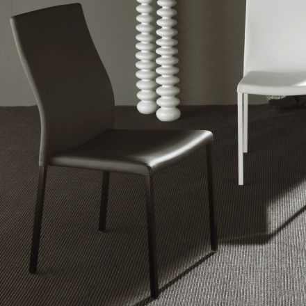 Modern matstol i målad metall och säte i ekologisk läder, 4 delar - Alba Viadurini