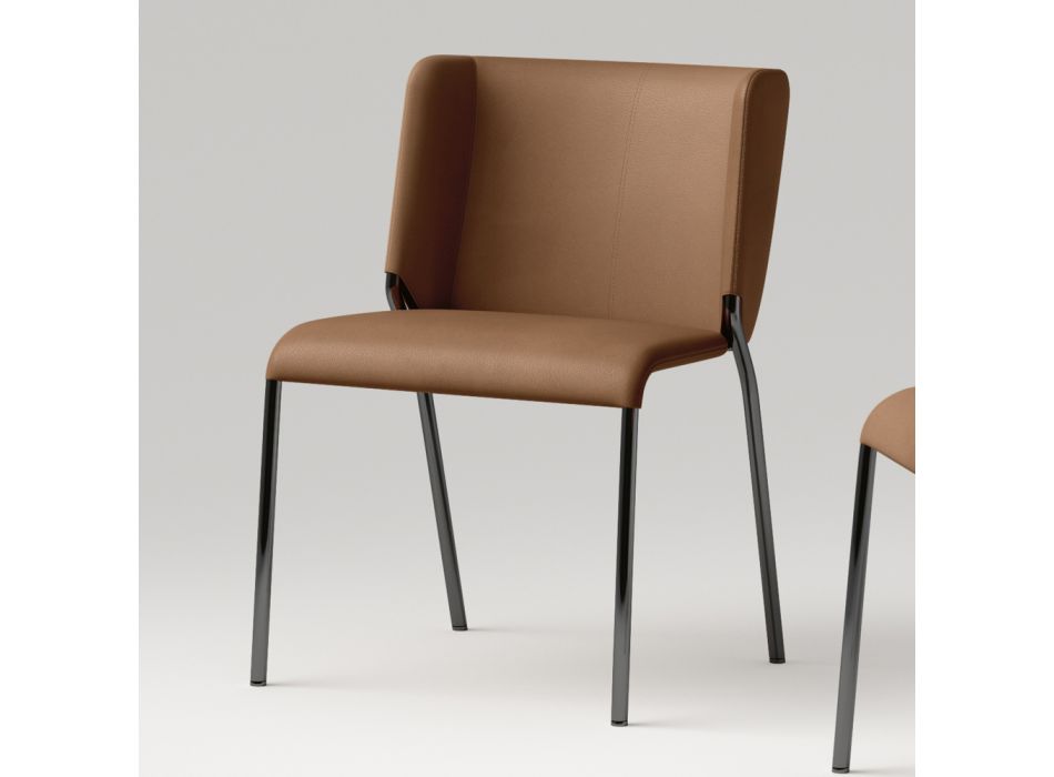 Matsalsstol med sits klädd i läder Tillverkad i Italien - Giulia Viadurini
