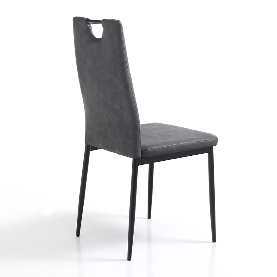 Matsalsstol i åldrat syntetiskt läder 4 delar - Cassandra Viadurini