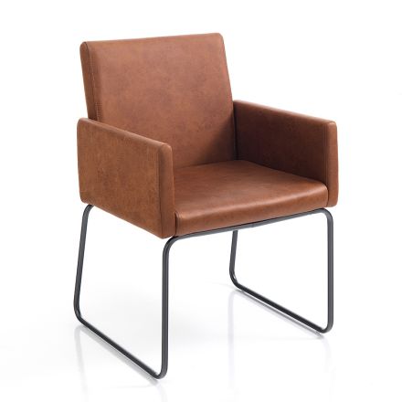 Matsalsstol i brunt syntetiskt läder och metall 2 delar - Harold Viadurini