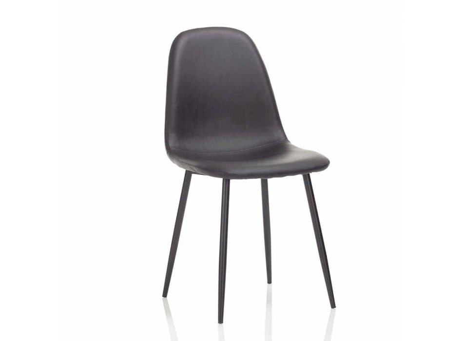 Modern matsalsstol i konstläder och svartmetall, 4 delar - Pocolo Viadurini