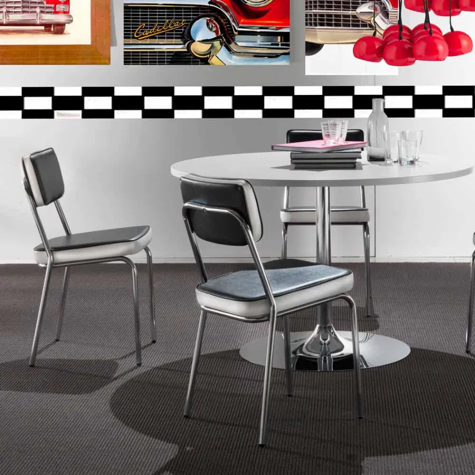 50-talsstol i graffiti konstläder och Unica vit bård Viadurini